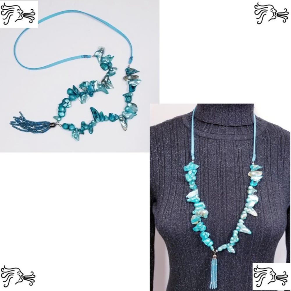 Turquoise Keshi Freshwater Pearl & Suede Necklace
